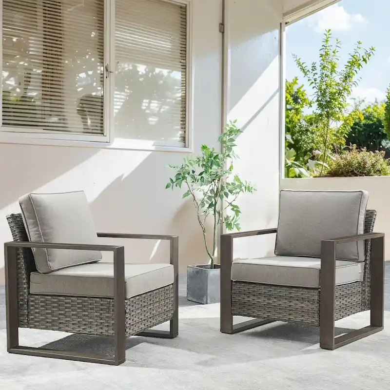 2 Pieces PE Rattan Wicker Chairs with Cushion - Grey