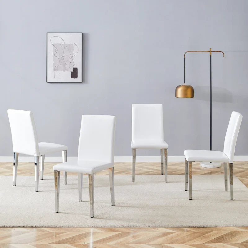 Kitchen Dining Chairs Set of 4 Upholstered Armless Side Chairs Modern PU Leather Lounge Chair with Backrest for Dining Room