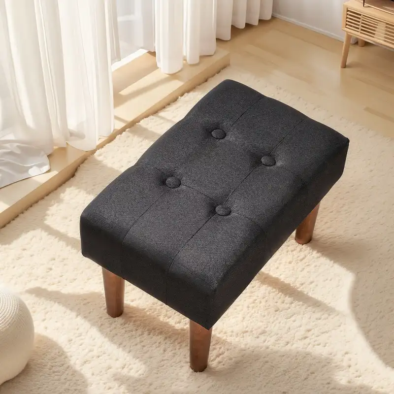 2 Pcs Small Foot Stool Ottoman, Linen Ottoman Foot Rest with Legs, Rectangle Upholstered Footrest