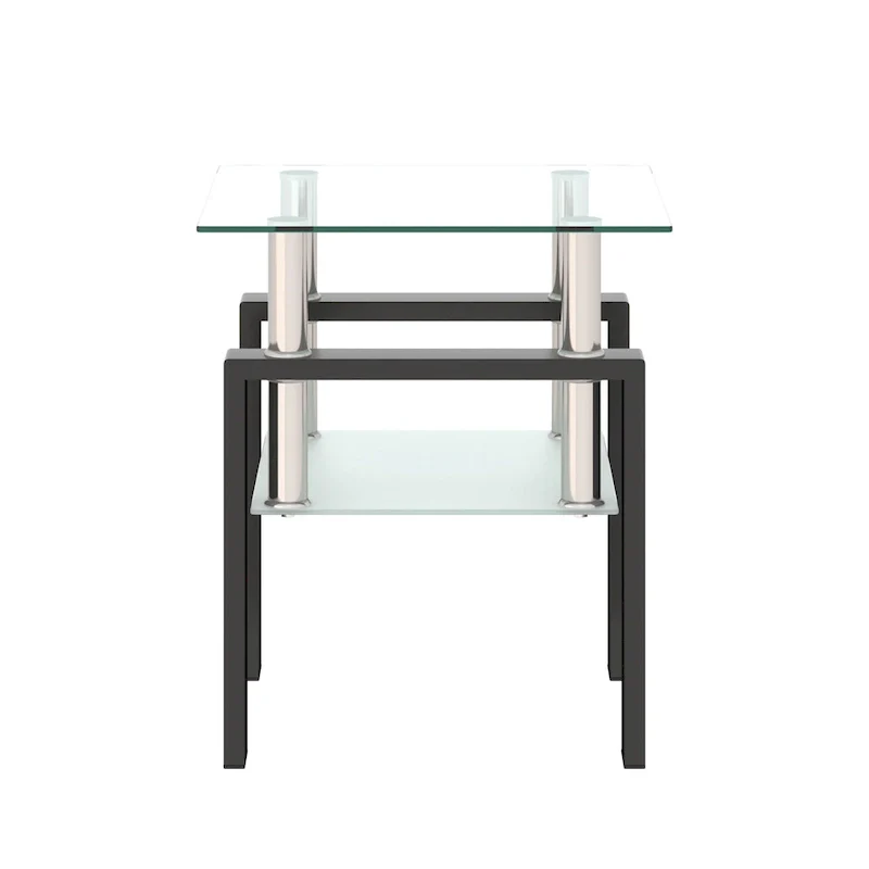 Square Tempered Glass Coffee Table with Metal Legs