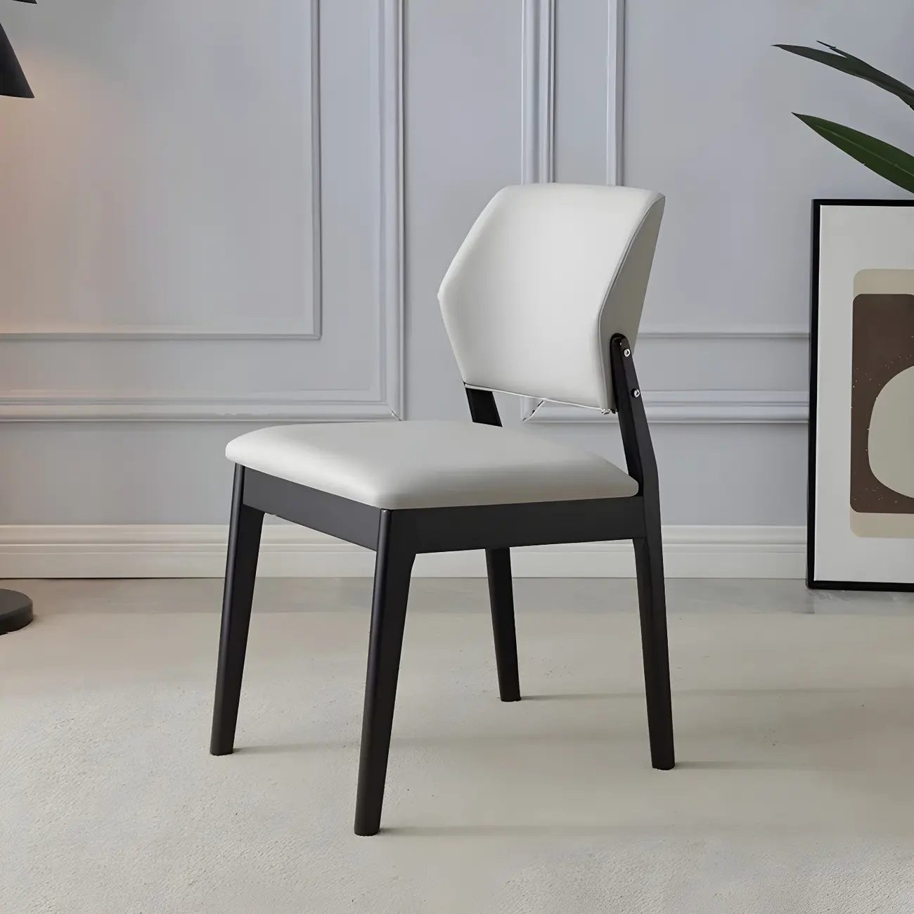 Modern Wood Faux Leather Beige Low Back Dining Chair