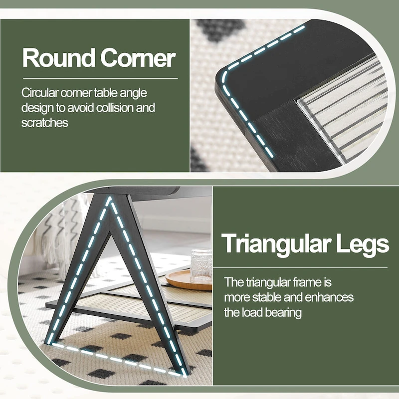 2-Tier Rectangular Coffee Table, Glass Top Sofa Table - 39.4 L x 19.7 W x 19.7 D