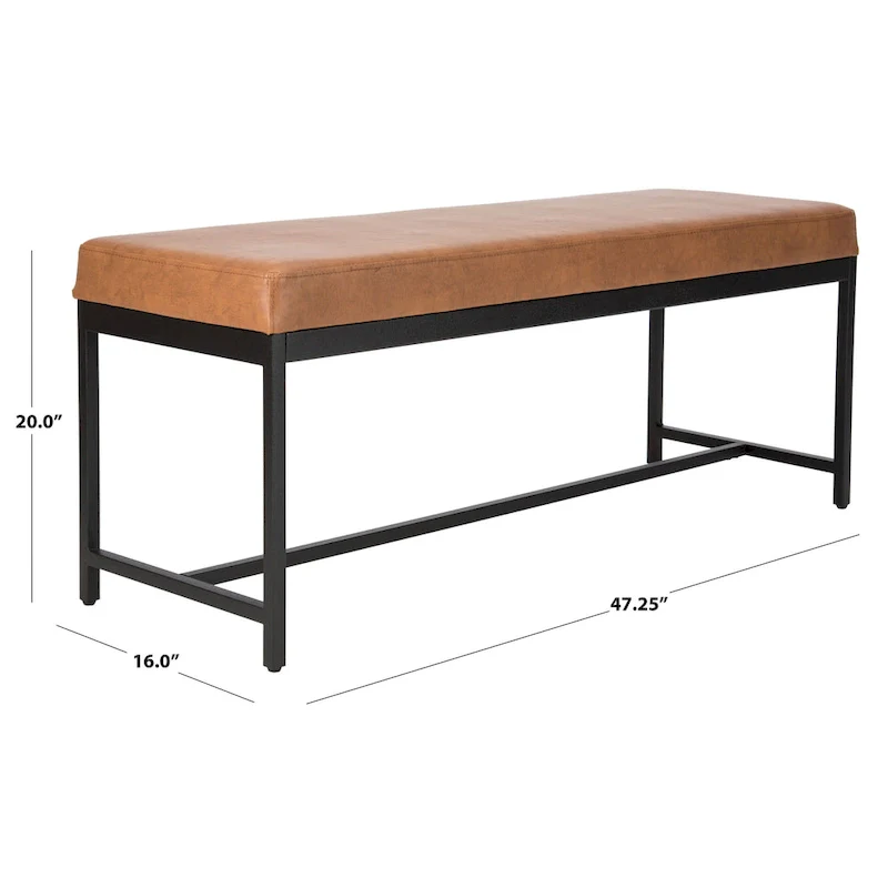 Brown Faux Leather Bench with Metal Legs