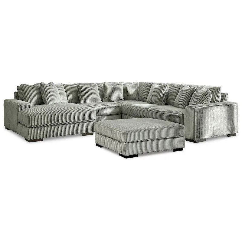 Fog Gray Cord Sectional Sofa for 5-6 People