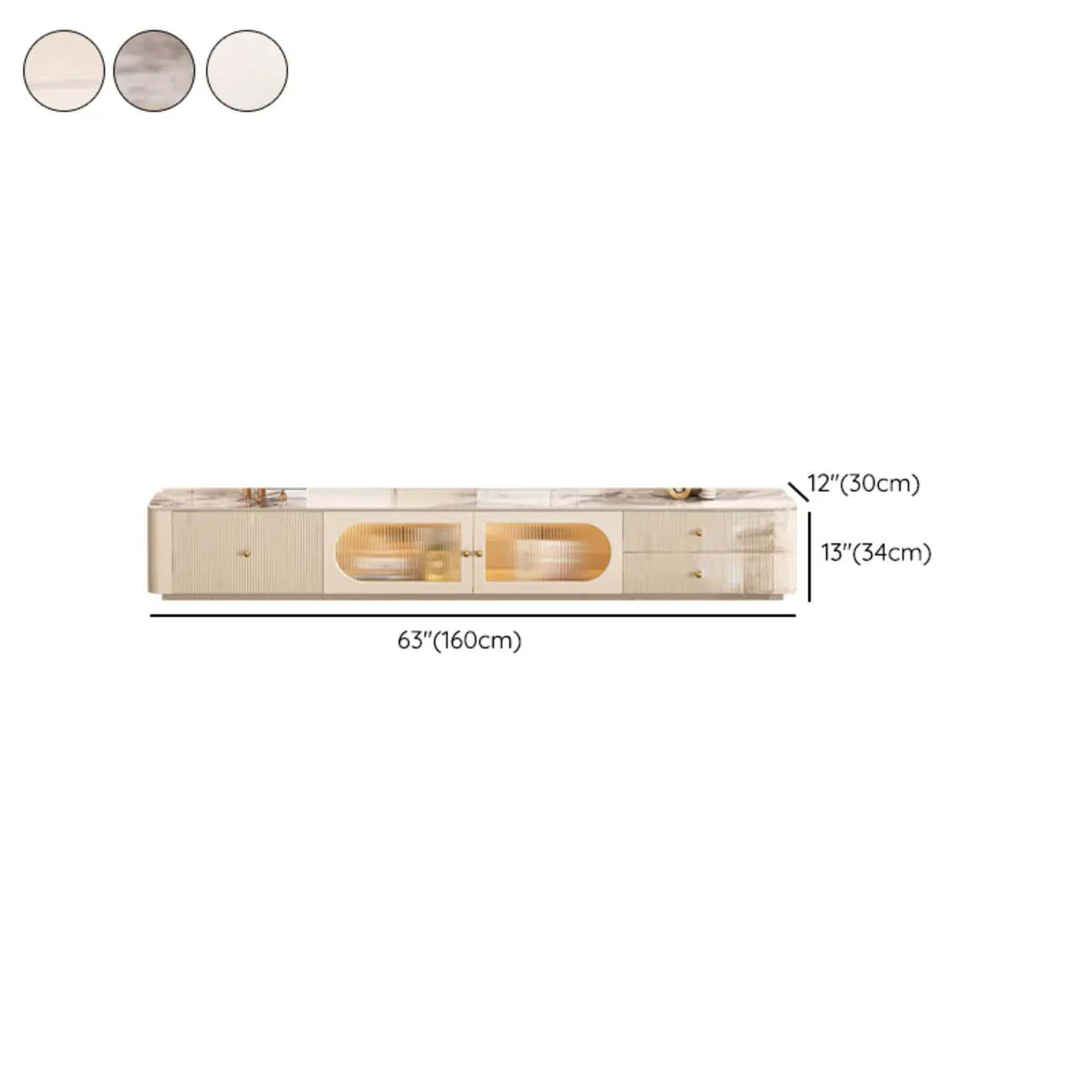 White Modern Marble Long TV Stand with Shelf