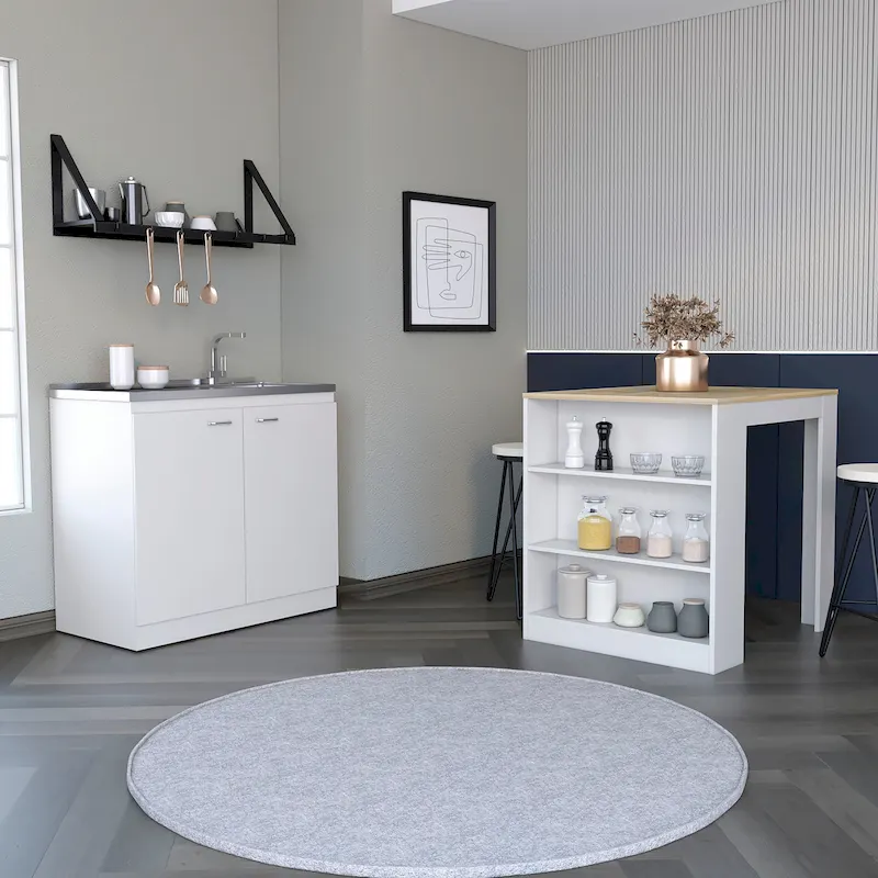 TUHOME Covelo 2-Piece Kitchen Set with Utility Sink Cabinet and Kitchen Island - N/A