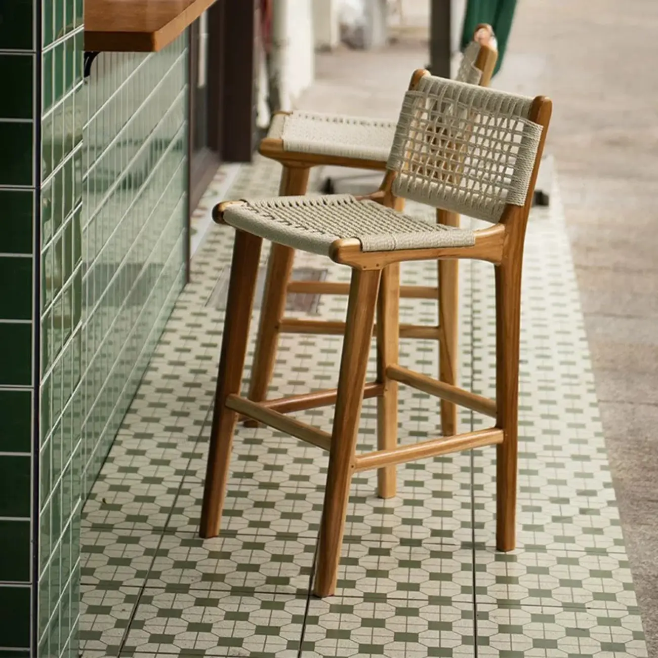 Modern Square Rattan Seat Counter Height Stools with Back