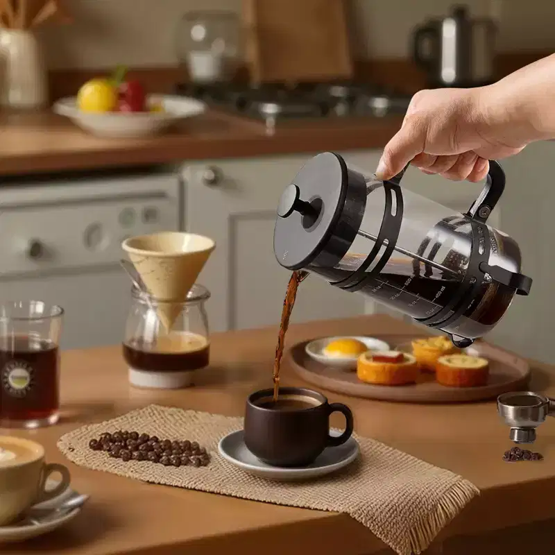 VEVOR French Press Coffee Maker, 34 Ounce 1 Liter Borosilicate Glass Coffee Press Tea Maker with Stainless Steel Filter, Black