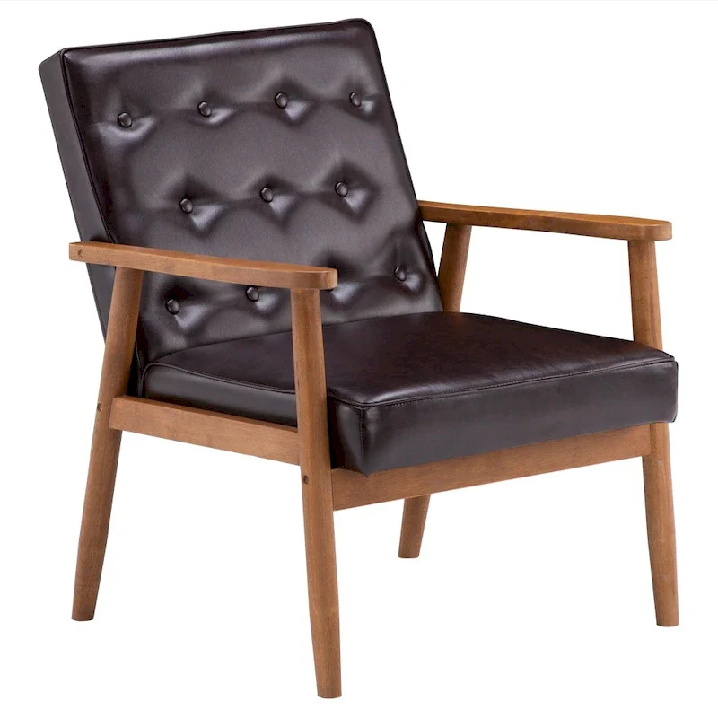 Leather Black/Brown Mid-century Accent Chair