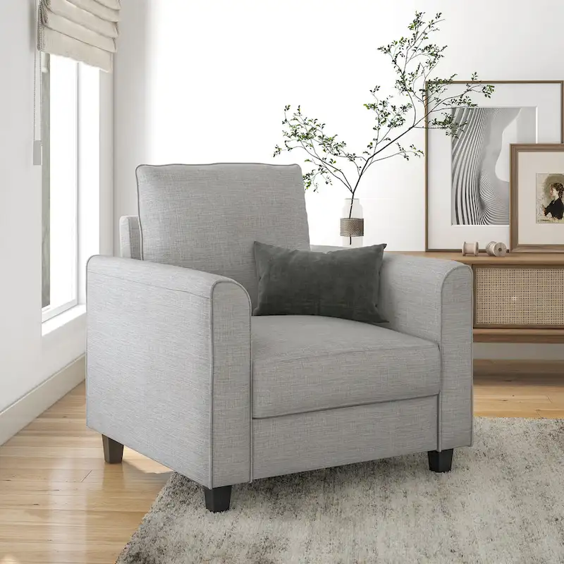 Rowan Contemporary Flared Arms Chair with Solid Wood Tapered Legs, Upholstered Fabric Single Sofa Chair by