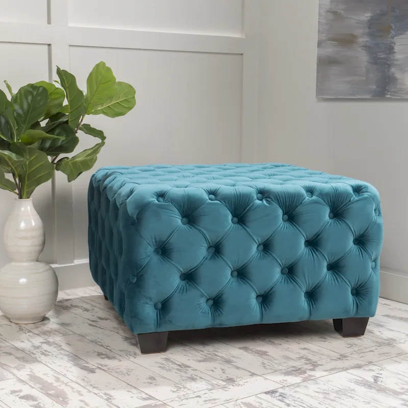 Jaymee Modern Glam Button Tufted Velvet Ottoman