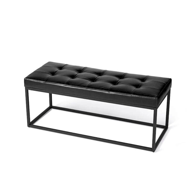 45W Modern Black Tufted Upholstered Bench with Metal Frame Legs - 45W x 19H x 17.5D