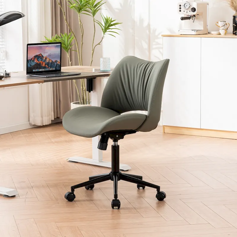 Leather Swivel Office Chair with Wheels - Armless