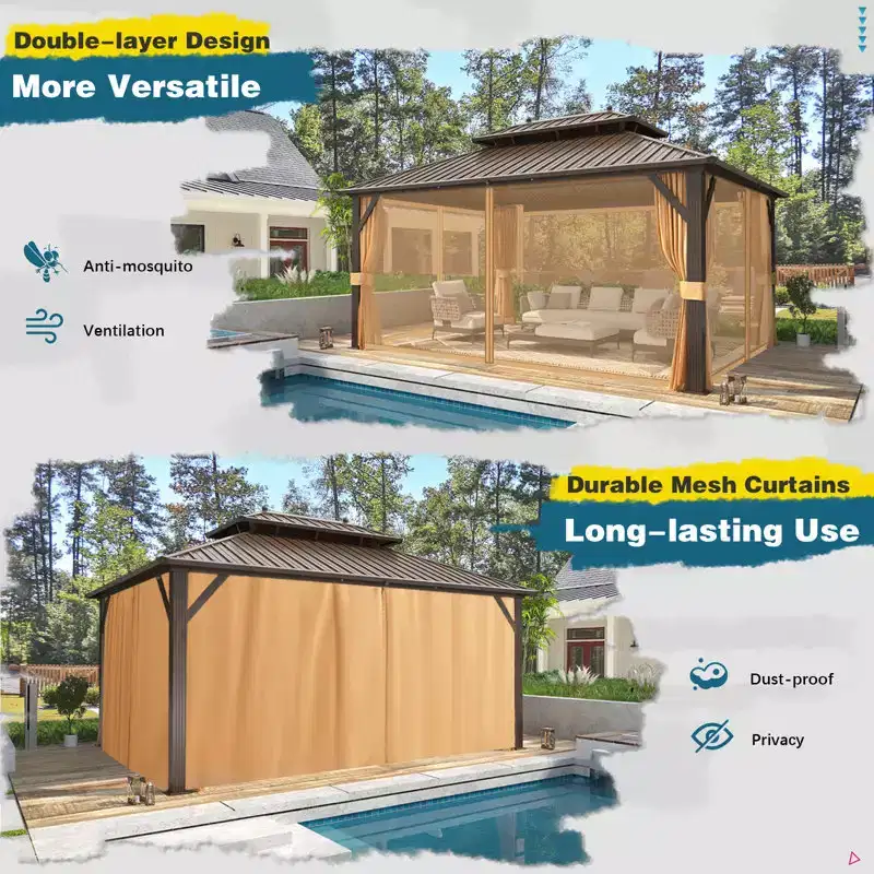 EROMMY 12 Ft. W x 16 Ft. D Metal Patio Gazebo