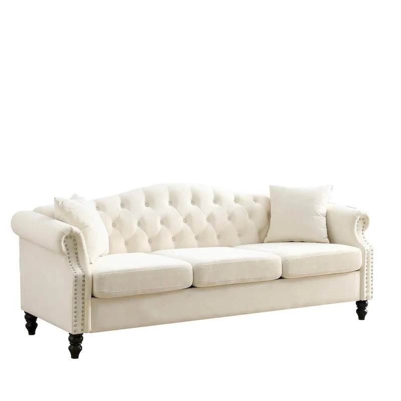 3 Seater Sofa Tufted Couch with Rolled Arms and Nailhead