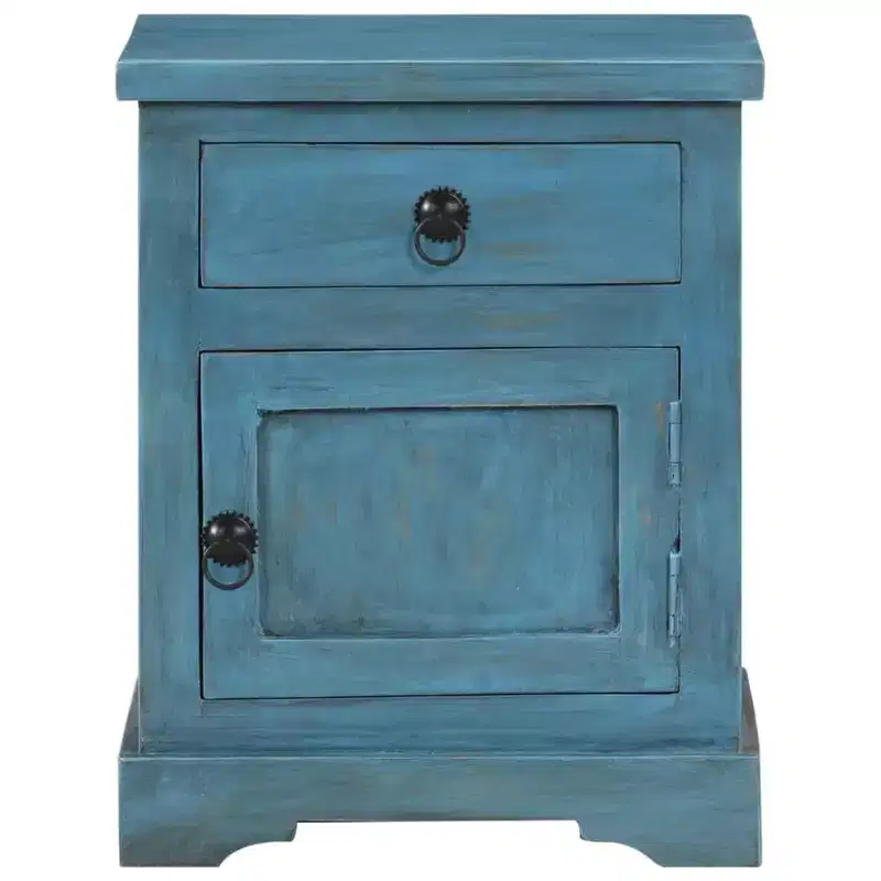 vidaXL Bedside Table - Nightstand with Storage - Solid Mango Wood - Blue - 15.7x11.8x19.7 - Vintage Style - Bedroom/Office/Living Room