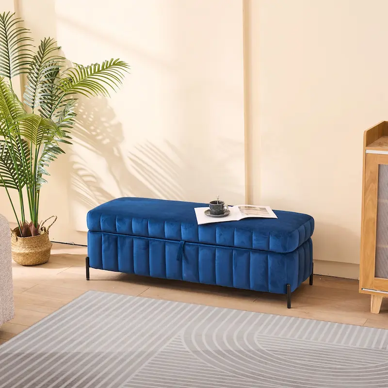 Black / Navy Velvet Storage Bench, 49