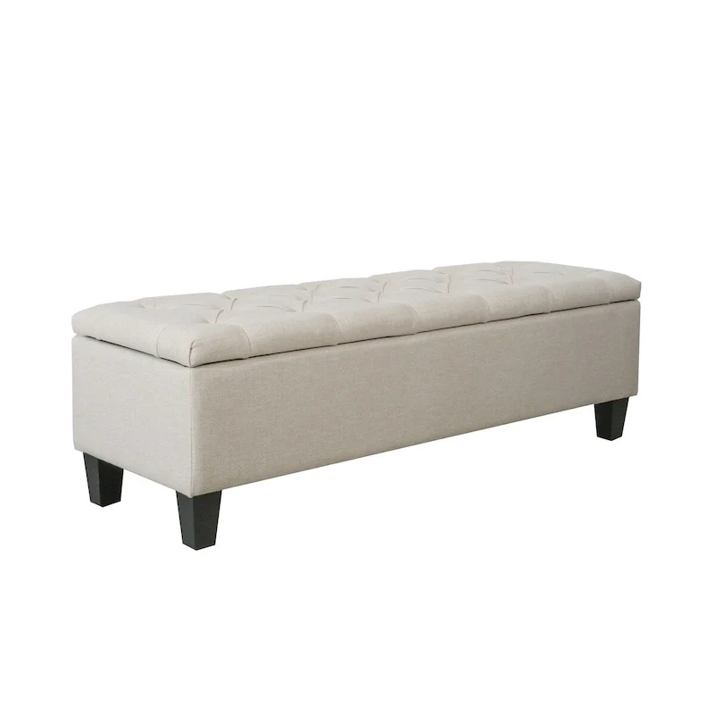 Beige / Grey / Dark Grey Button Tufted Flip-Top Storage Bench, 1-Seater