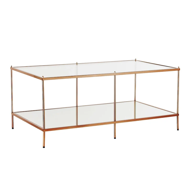 SEI Furniture Grant Goldtone Rectangular Coffee Table with Glass top and Bottom Shelf