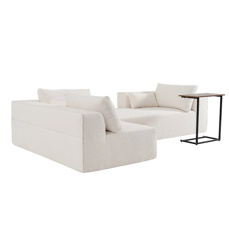 112 Boucle Modular Sectional Sofa with Free Side Table, Wide Seat Design and No Assembly Required