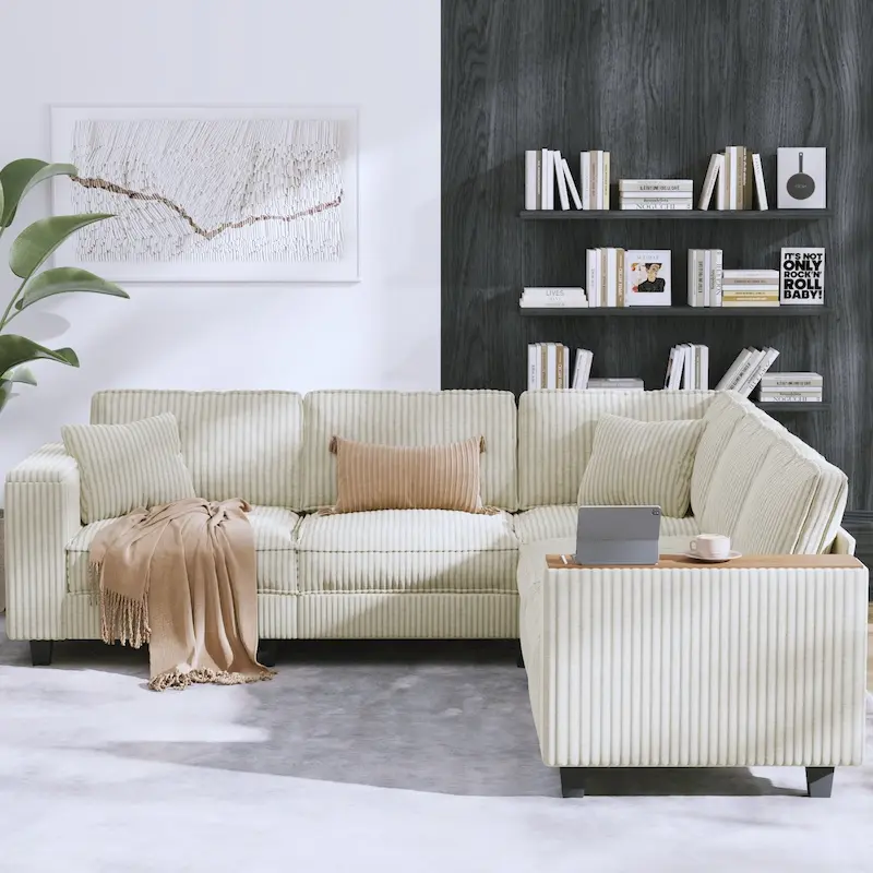 Christopher Knight Home - Jackson Oversized L-Shaped Corduroy Corner Couch with Armrest Storage