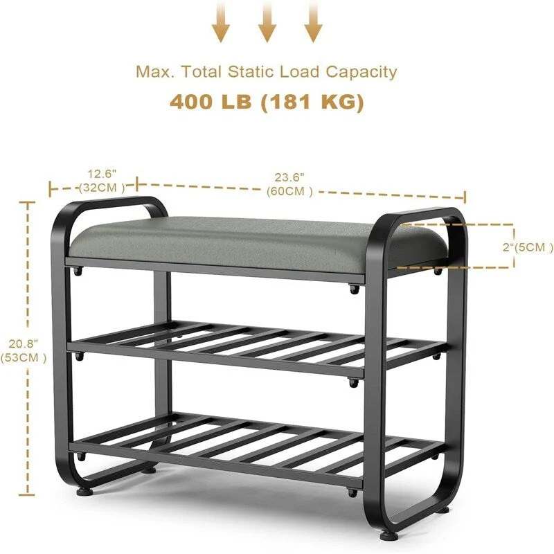 3-Tier Shoe Rack - 12.6 D x 23.62 W x 20.8 H