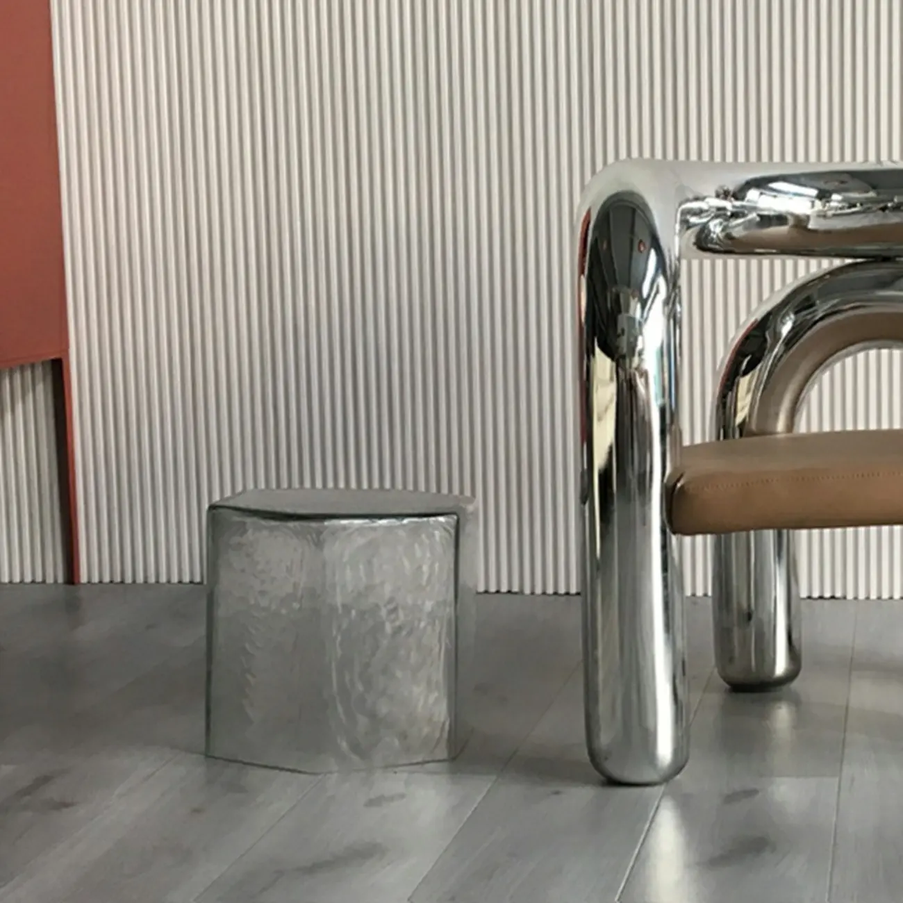 Modern Blue Glass Hexagon End Table for Living Room