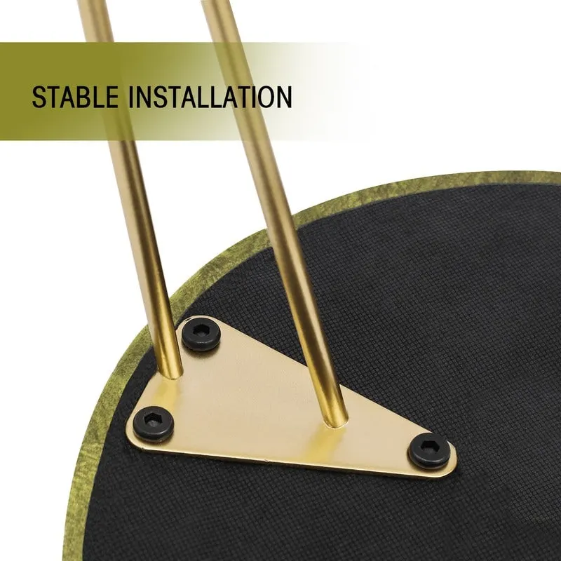 Adeco Round Footstool Ottoman Velvet Dressing Stool Gold Metal Legs