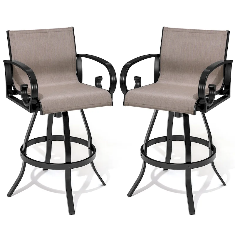 Outdoor Aluminum Swivel Barstool (Set of 2) Sunbrella Textilene Sling for Patio Deck - See Picture