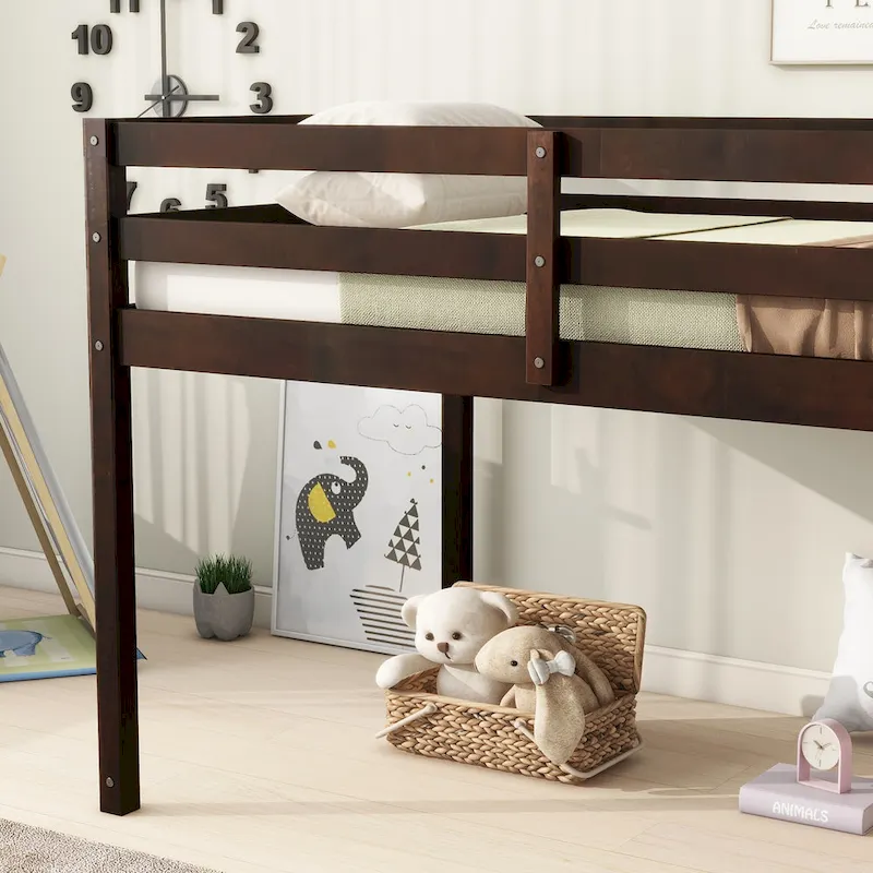 Twin Rubber Wood Loft Bed with Strengthened Slats