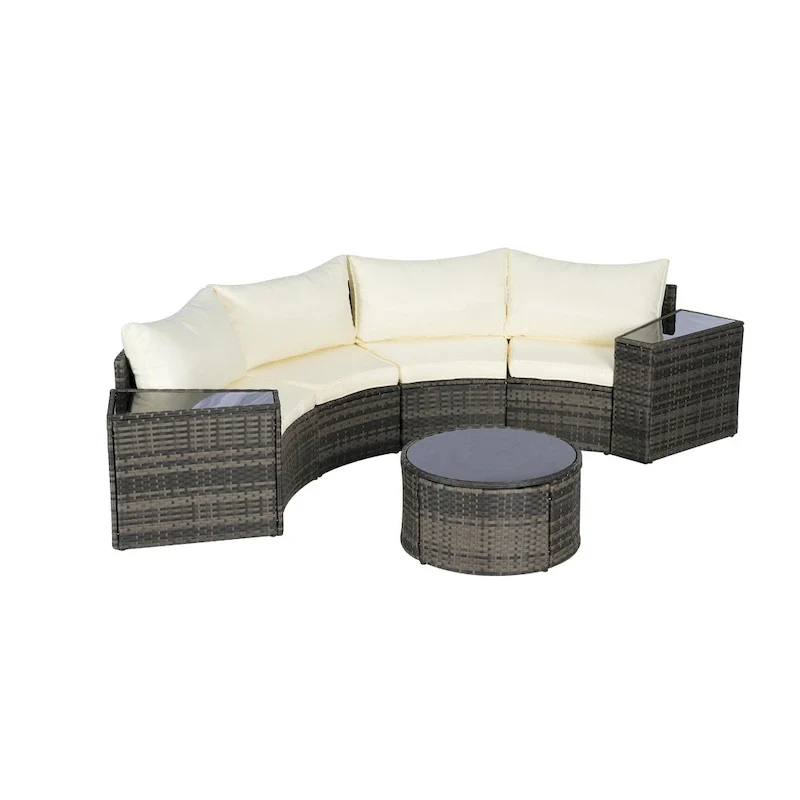 7-Piece Half-Moon Sectional Sofa Set with Glass Table