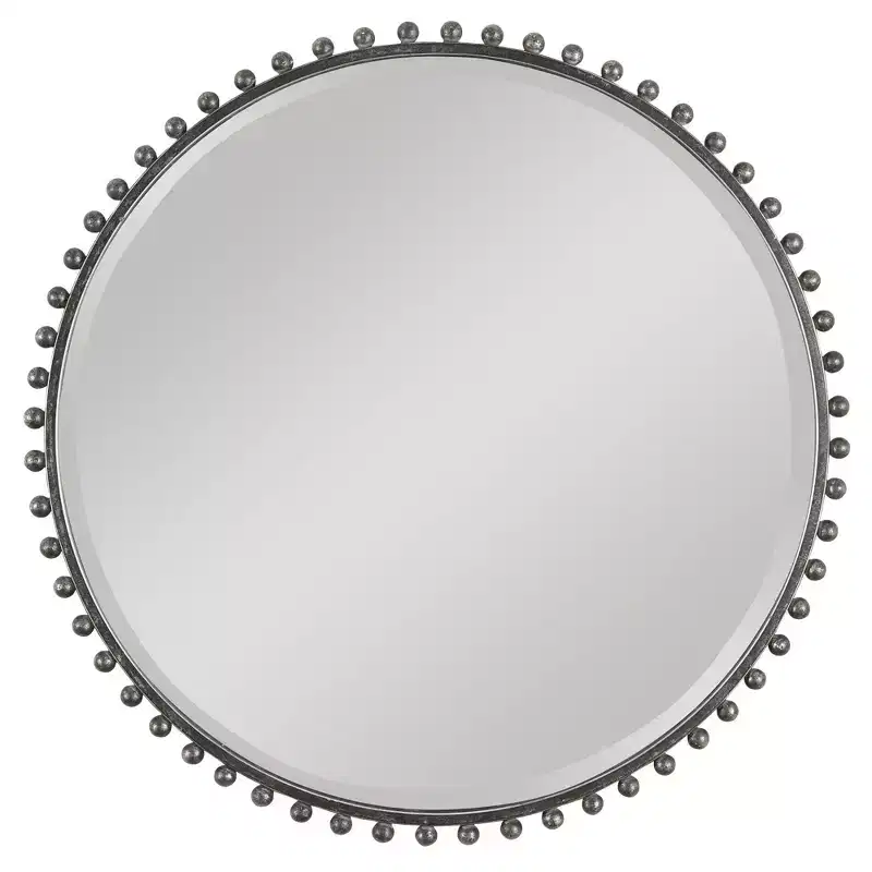 Uttermost Round Vanity Accent Wall Mirror Industrial Beveled Distressed Black Gray Glaze Iron Frame 32 Wide for Bathroom Bedroom