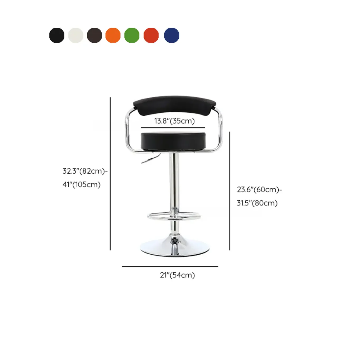 Modern Chrome Leather Ergonomic Adjustable Bar Stool