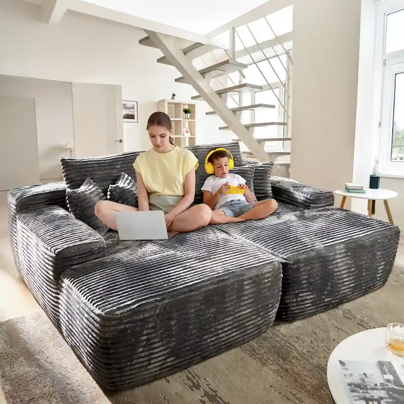 Long Plush Double Chaise Sofa