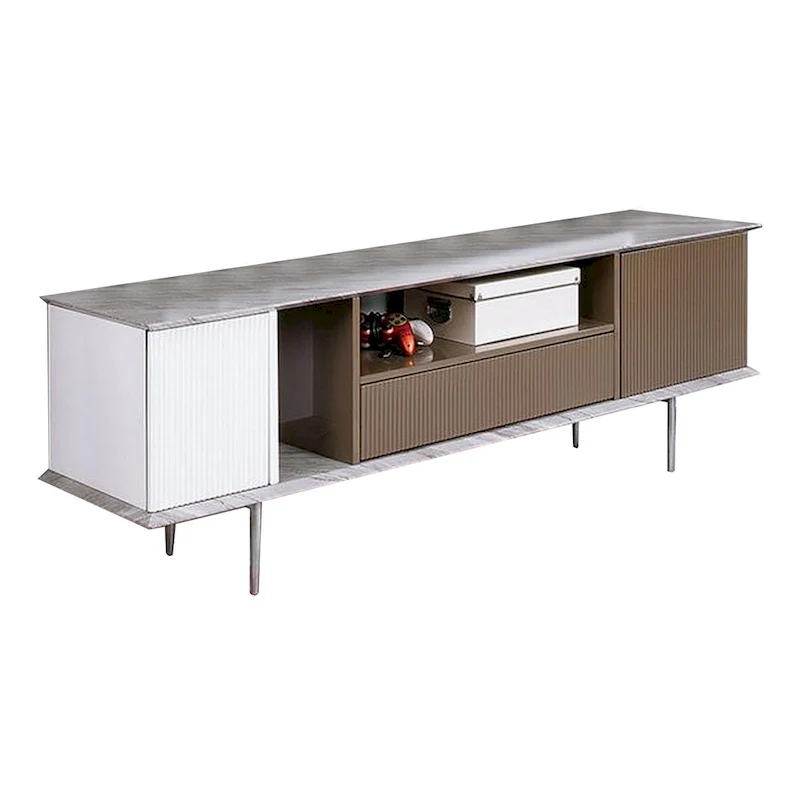 70-Inch TV Entertainment Console with Drawer and Shelves - Champagne, White, Gray