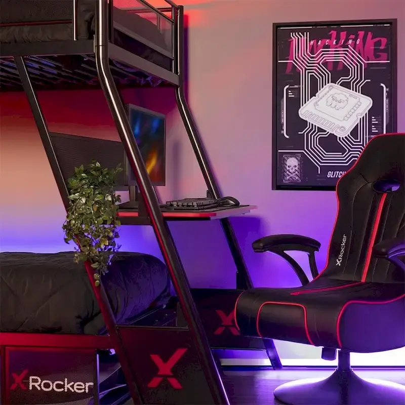 X Rocker Armada Twin Gaming Bunk Bed with Built-In Gaming Desk, Black