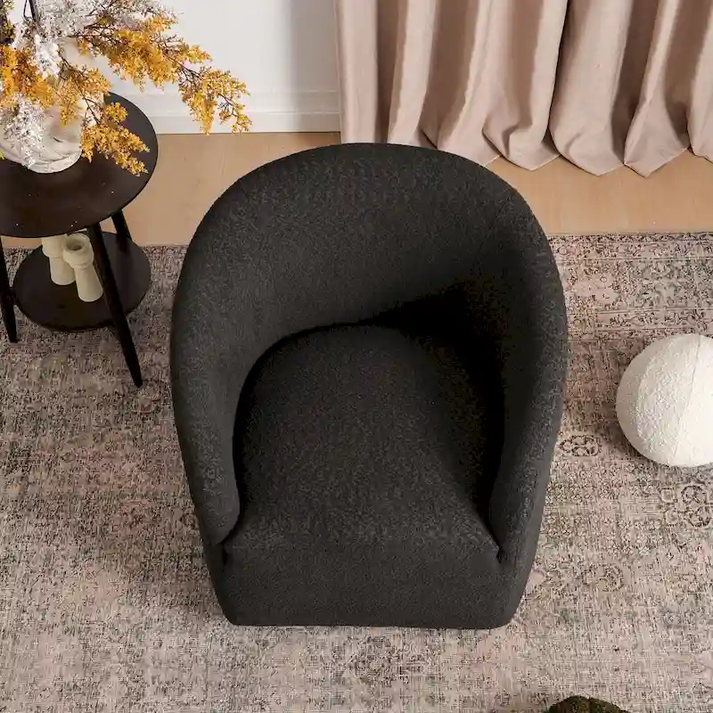 KINWELL 32 W Boucle Upholstered Swivel Barrel Accent Armchair