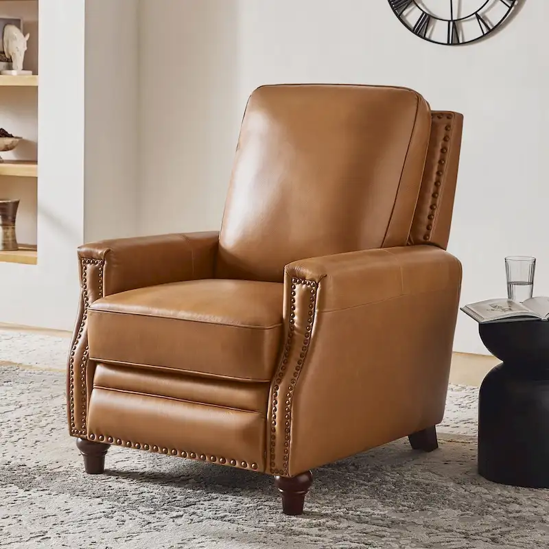8-Color Genuine Leather Cigar Recliner with Nailhead Trim, 1-Person