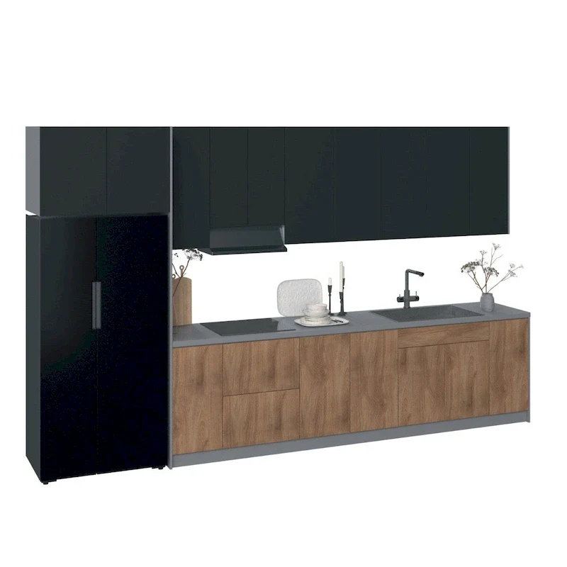 Black/White/Silver/Tan Modern Kitchen Cabinet Set, 157×24 in