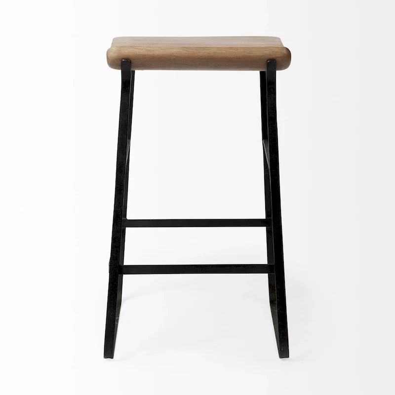Counter Stool with Wood Seat - Low Back Design (Brown & Black)