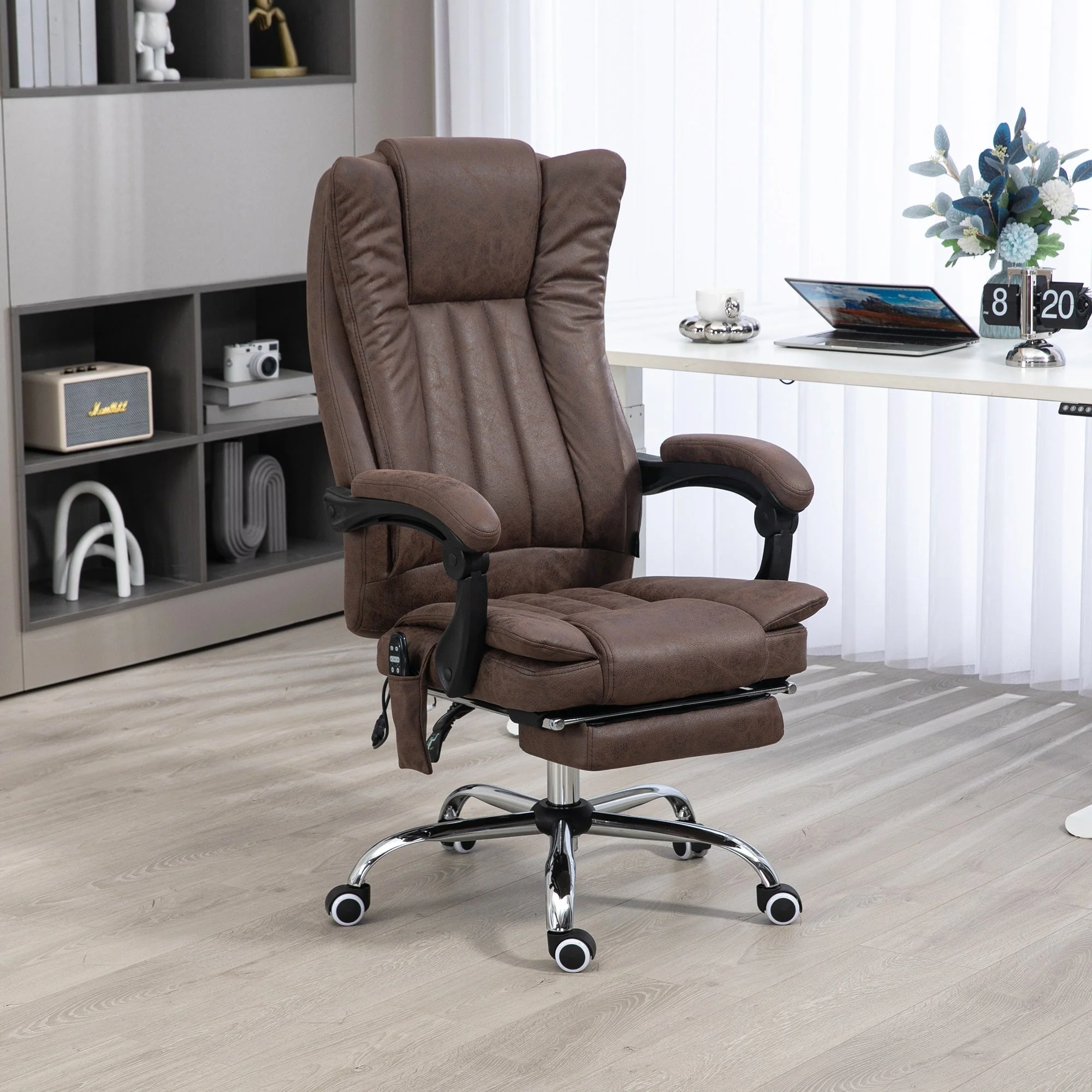 Microfiber Massage Office Chair High Back Ergonomic Recliner Chair with Heat, Footrest and Remote Control