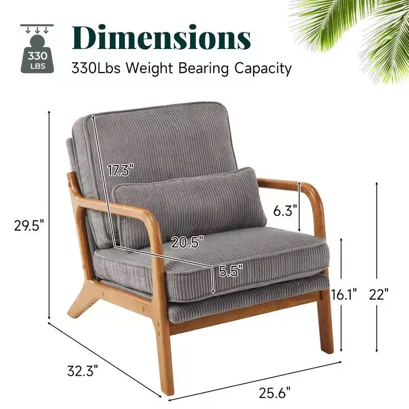 Karl Home 2Pcs Mid Century Solid Wood Accent Chair Upholstered Armchair with an Extra Pillow