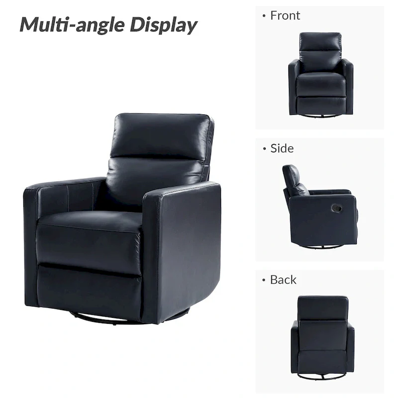 Genuine Leather Swivel Rocker Recliner with Adjustable Headrest - Modern Manual Reclining Chair 360° Rotation