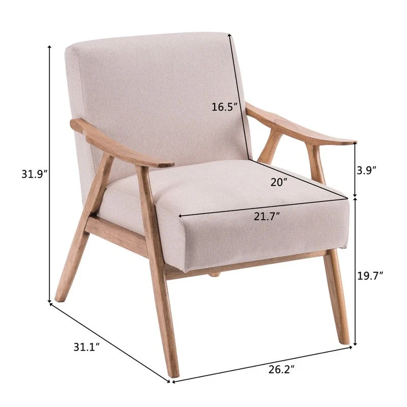VINGLI Mid-Century Retro Modern Upholstered Lounge Chair Fabric Accent Chair Sturdy Wooden Frame Armchair