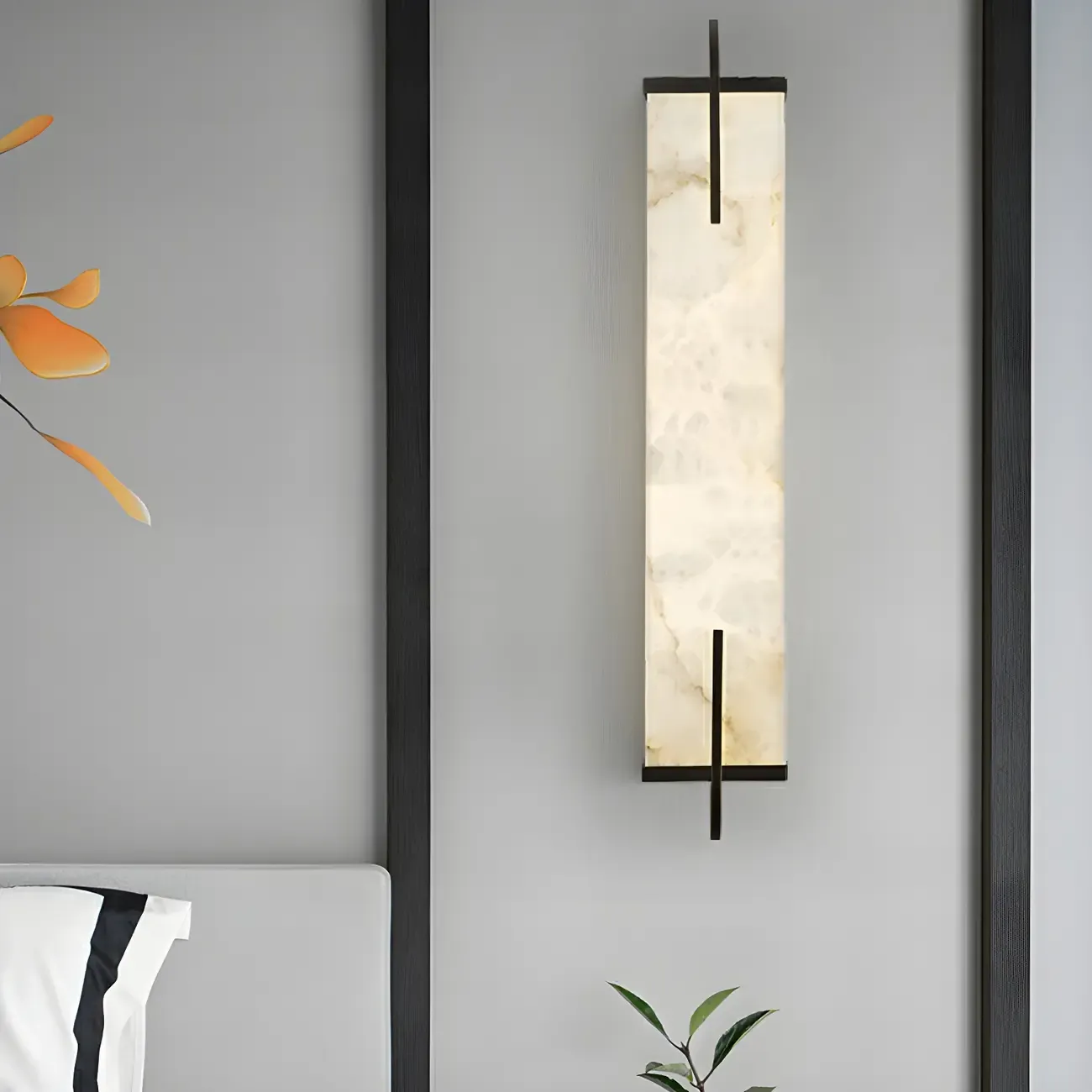 Modern Rectangle Stone Shade Metal LED Wall Sconce