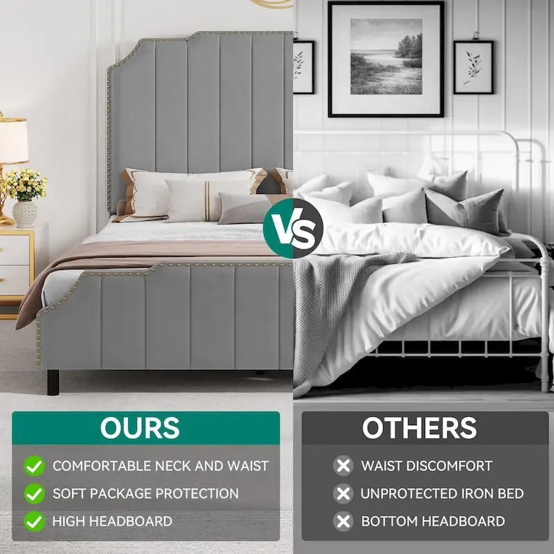 Moasis Queen 61  Flannel Upholstered Headboard Bed Frame