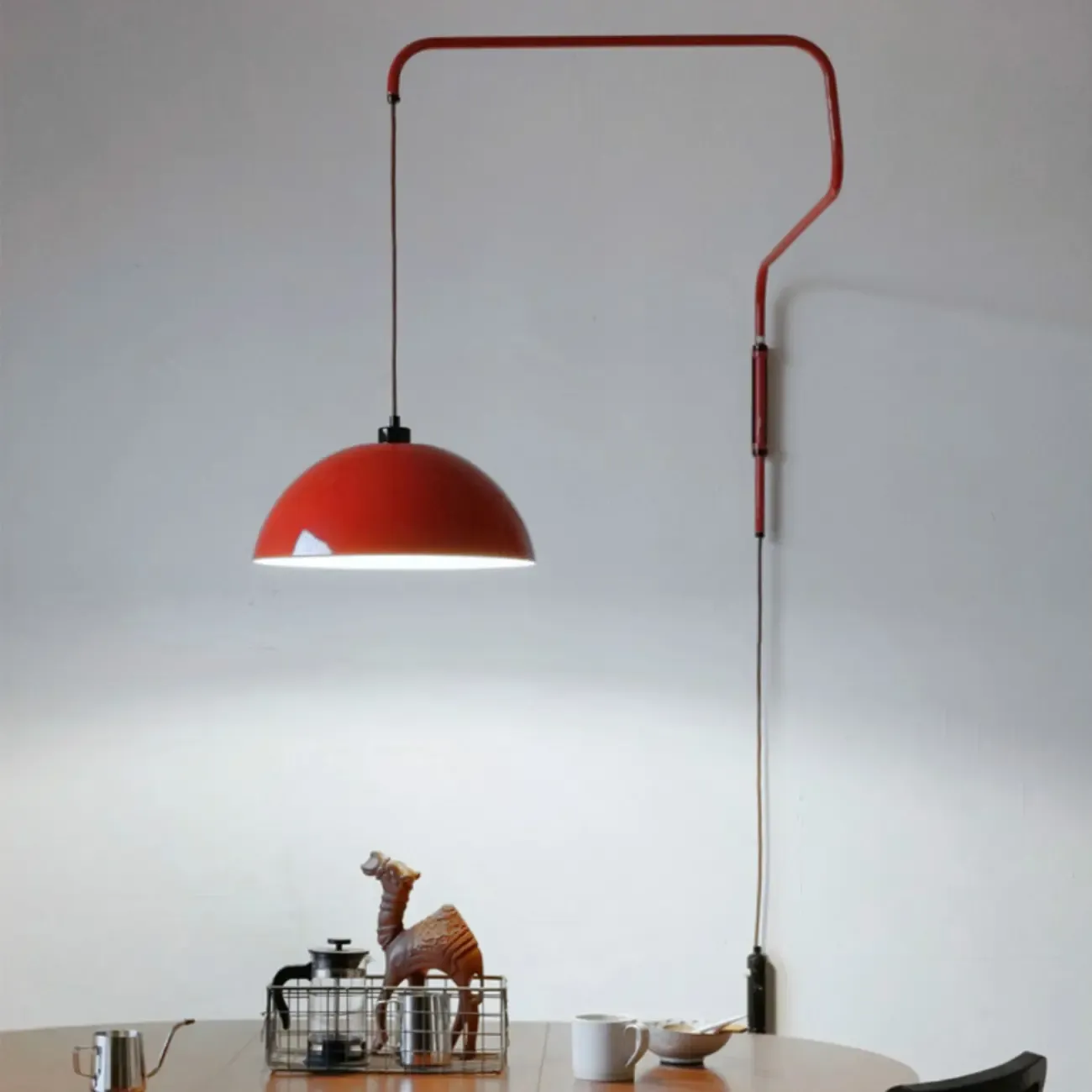 Red and White Plug-In Dome Swing Arm Wall Light