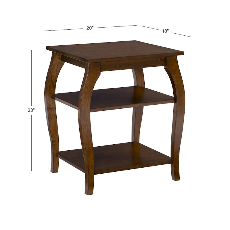 Ingrid Wood Farmhouse Side Table with 2 Shelves