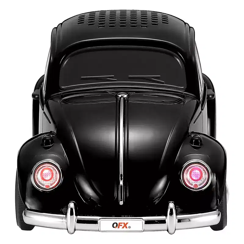 QFX BT-1960 Retro Car Portable Bluetooth Speaker with Speakerphone, True Wireless, FM Radio, and LED Party Lights in Black