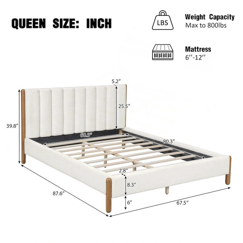Luxurious Upholstered Bed Frame with Sturdy Wooden Legs